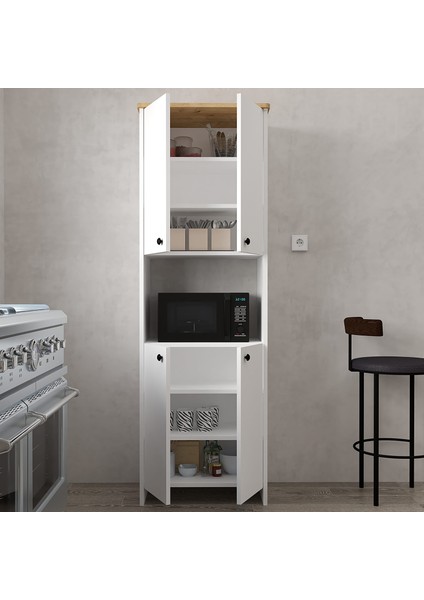 4 Kapaklı Raflı Çok Amaçlı Mikrodalga Bölmeli Mutfak Dolabı Kiler Dolabı fırsatları