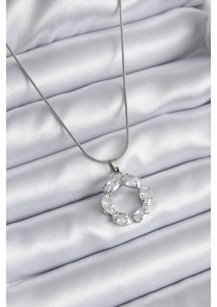 316L Çelik Gümüş Renk Zirkon Taşlı Kadın Kolye - Lisinya