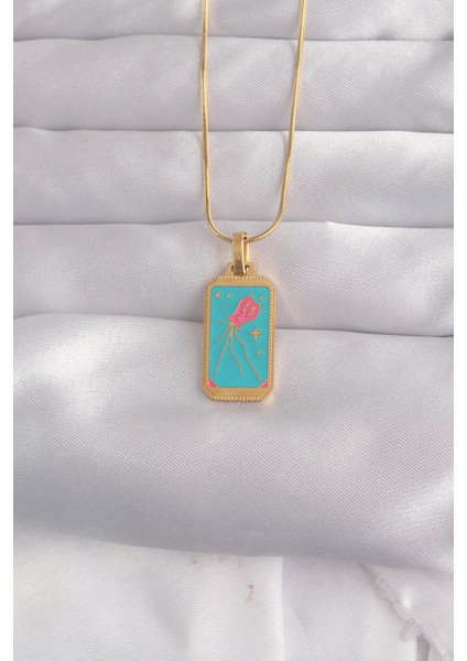 316L Çelik Gold Renk Mavi Mineli Tarot Kolye - Lisinya