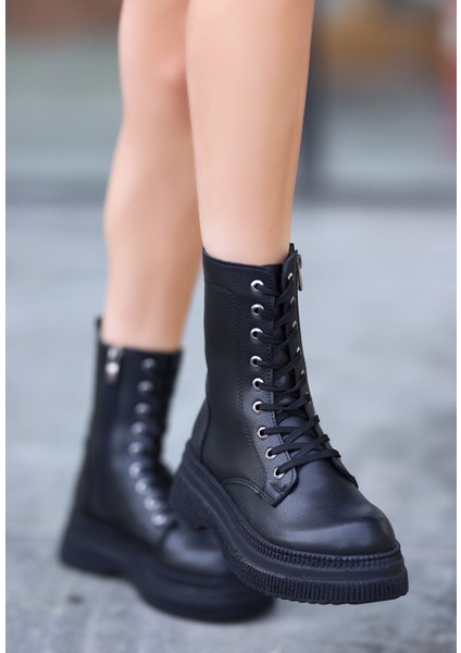 Roxan Siyah Cilt Bağcıklı Bot - Lisinya modelleri