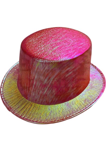 Kırmızı Renk Işıltılı Hologram Kumaş Kaplama Fötr Silindir Şapka Yetişkin Boy - Lisinya