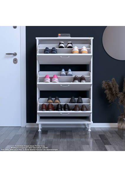 VARBİ Kapı Önü 72x127 x26 cm’ lik 3 Düşer Kapak 6 Göz Raf Bölmeli Ayakkabılık