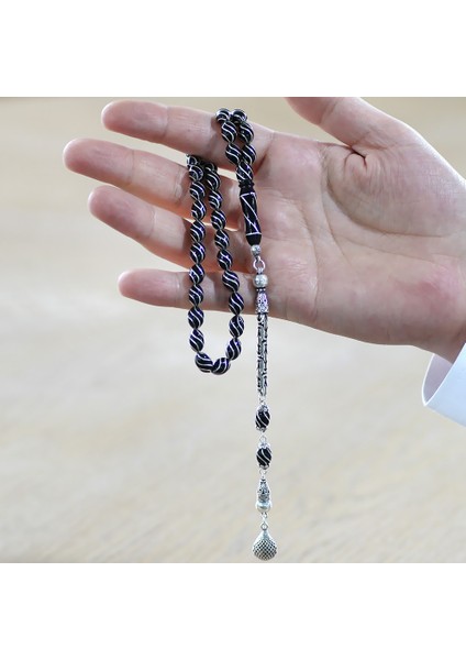 925 Ayar Gümüş Kral Zincir Püsküllü Gümüş Çeşmi Bülbül Işlemeli Arpa Kesim Erzurum Oltu Taşı Tesbih fırsatları