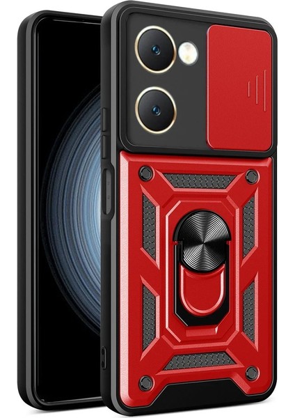 Vivo Y18 Kılıf Pars Lens Yüzüklü Silikon - Kırmızı