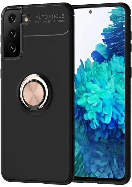 Samsung Galaxy S21 Plus Kılıf Range Yüzüklü Silikon - Siyah-Gold