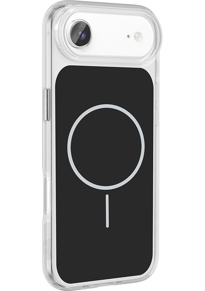 Apple iPhone 17 Air Kılıf M-Safe Şarj Özellikli Metal Buton Tasarımlı Ikonik Sert Silikon Kapak - Bey