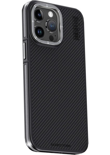 iPhone 15 Pro Kılıf Aramid 600D Kevlar Karbon Fiber Magsafe Kapak - Gri