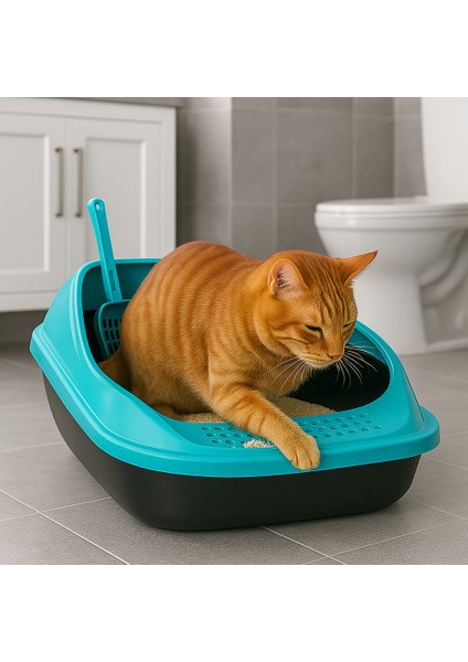 Kürekli Açık Kedi Tuvaleti - Sıçrama Önleyici Yüksek Kenarlı Kedi Kumu Kabı modelleri