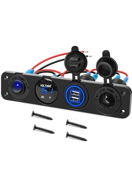 Dc 12V 24V Panel Montaj 3 USB Bağlantı Noktaları 2 Usb-Bir 3.1A + Tip-C Pd3.0 Araç Şarj Soketi