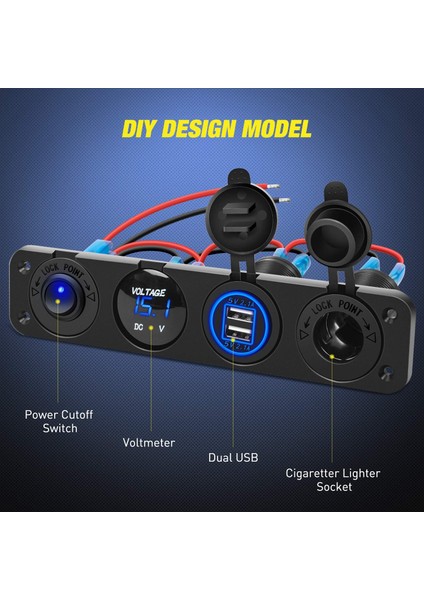 Dc 12V 24V Panel Montaj 3 USB Bağlantı Noktaları 2 Usb-Bir 3.1A + Tip-C Pd3.0 Araç Şarj Soketi fiyatları