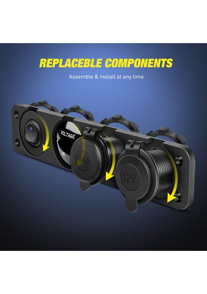 Dc 12V 24V Panel Montaj 3 USB Bağlantı Noktaları 2 Usb-Bir 3.1A + Tip-C Pd3.0 Araç Şarj Soketi modelleri