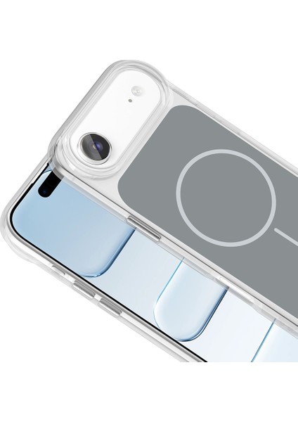 Apple iPhone 17 Air Kılıf M-Safe Şarj Özellikli Metal Buton Tasarımlı Ikonik Sert Silikon Kapak - Siy