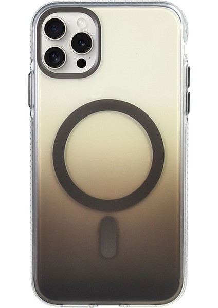 Apple iPhone 15 Pro Max Kılıf M-Safe Şarj Özellikli Transparan Renk Geçişli Toros Kapak - Siyah fırsatları