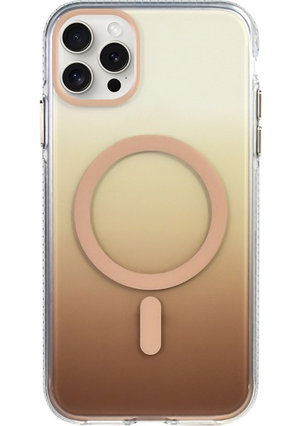 Apple iPhone 15 Pro Max Kılıf M-Safe Şarj Özellikli Transparan Renk Geçişli Toros Kapak - Siyah