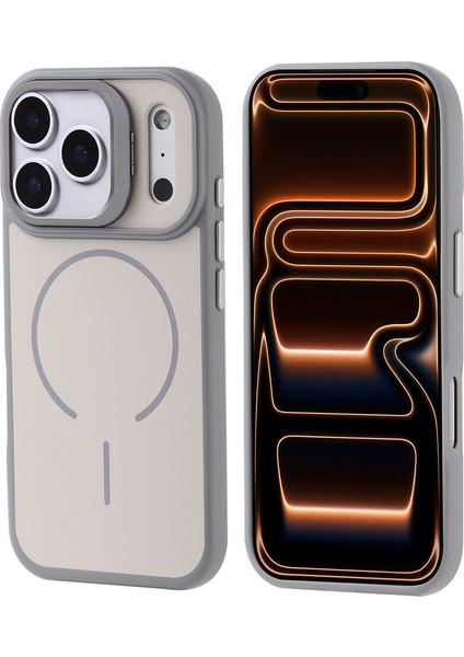 Apple iPhone 17 Pro Max Kılıf M-Safe Şarj Özellikli Kamera Standlı Notron Kapak - Gri