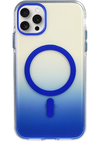 Apple iPhone 15 Pro Max Kılıf M-Safe Şarj Özellikli Transparan Renk Geçişli Toros Kapak - Gri