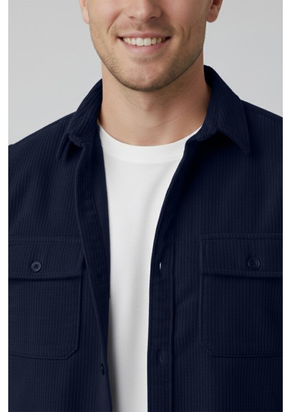 Lacivert Cepli Likralı Kadife Kumaş Rahat Kesim Erkek Gömlek – Yumuşak Dokulu, Şık Tasarım Gömlek 2600759 fiyatları