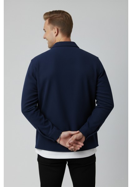 Lacivert Cepli Likralı Kadife Kumaş Rahat Kesim Erkek Gömlek – Yumuşak Dokulu, Şık Tasarım Gömlek 2600759 fırsatları
