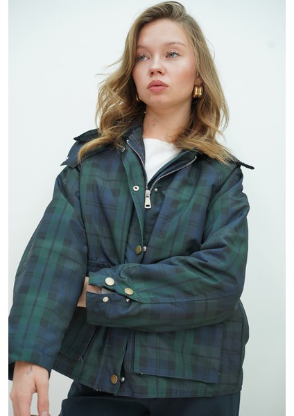 Ekose Kadife Yaka Ceket