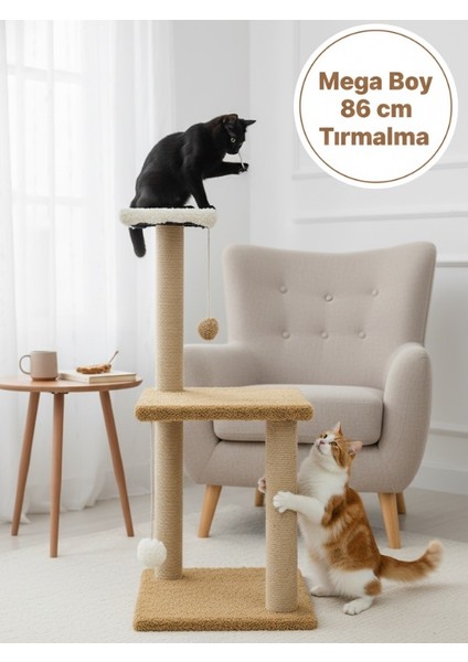 Peluş Dokulu Yumuşacık 86 cm İki Katlı Mega Boy Kedi Tırmalama Tahtası Soft Sevilen Renkler