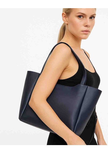 🖤 Günlük ve Ofis Kullanımına Uygun Lacivert Suni Deri Omuz Çantası