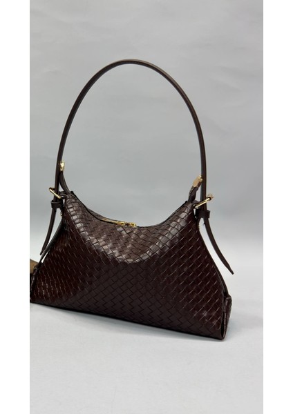 The Moiss Kahverengi Örgü Desen Yumuşak El ve Omuz Çantasi