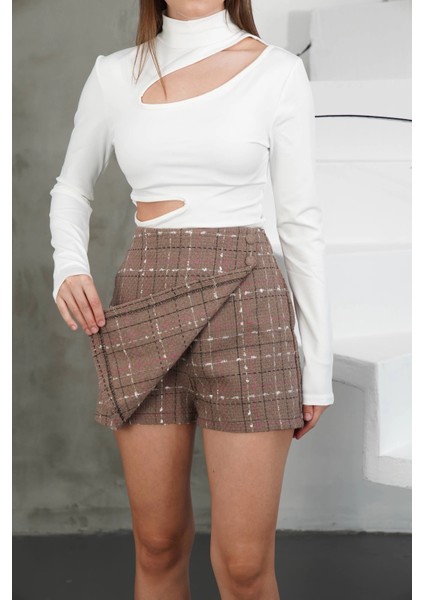 Iki Düğmeli Şort Etek Vizon H26414