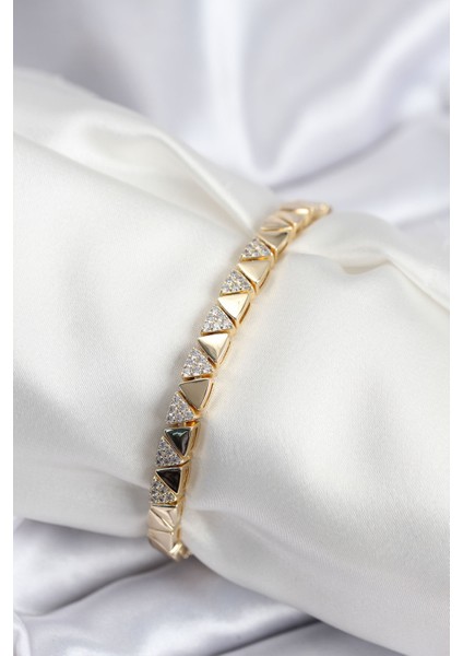 Pirinç Vıp Seri Gold Renk Sıralı Üçgen Model Kadın Bileklik - Lisinya