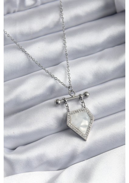 316L Çelik Gümüş Renk Zirkon Taş Detay Kadın Kolye - Lisinya