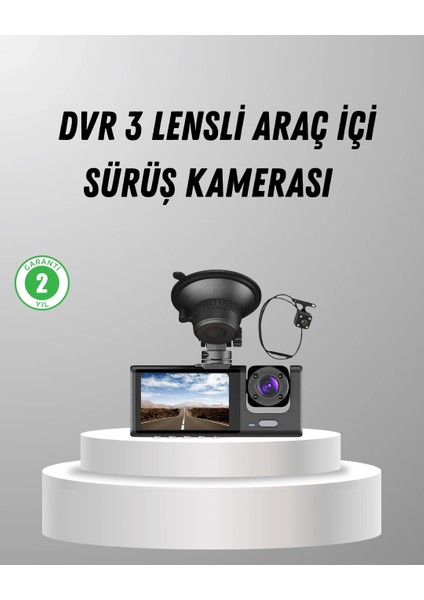 Üç Kameralı Araç Dvr Full Hd Gece Görüşlü ve 2 Inç IPS Ekranlı