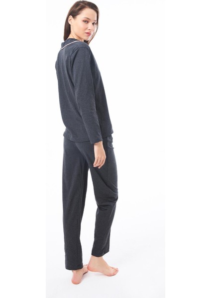 Antrasit Önden Düğmeli Pamuklu Kadın Pijama Takımı fiyatları