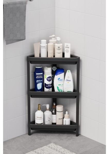 Omaş 3 Katlı Üçgen Raf Ünitesi – Köşe Alanlar Için Şık ve Pratik Düzenleyici Köşe Banyo Rafı