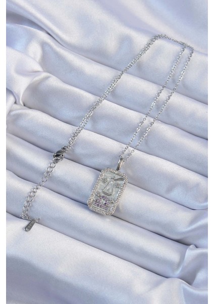 316L Çelik Zincir Gümüş Renk Lila Zirkon Taşlı Tarot Kolye - Lisinya fiyatları