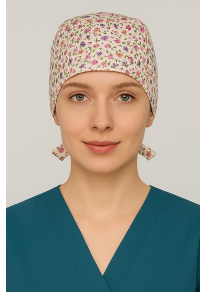 Krem Çıtır Çiçek Desenli Doktor Hemşire Aşçı Bonesi Unisex fiyatları