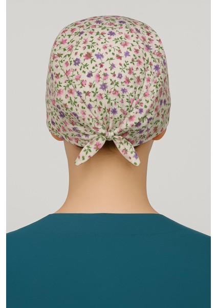 Krem Çıtır Çiçek Desenli Doktor Hemşire Aşçı Bonesi Unisex modelleri