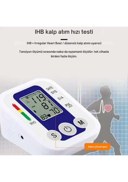 Akıllı Üst Kol Tansiyon Aleti Ihb Düzensiz Nabız Uyarısı Tek Tuşla Otomatik Ölçüm Geniş LCD Ekran Çift Kullanıcı 99×99 Hafıza USB modelleri