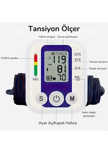 Akıllı Üst Kol Tansiyon Aleti Ihb Düzensiz Nabız Uyarısı Tek Tuşla Otomatik Ölçüm Geniş LCD Ekran Çift Kullanıcı 99×99 Hafıza USB fırsatları