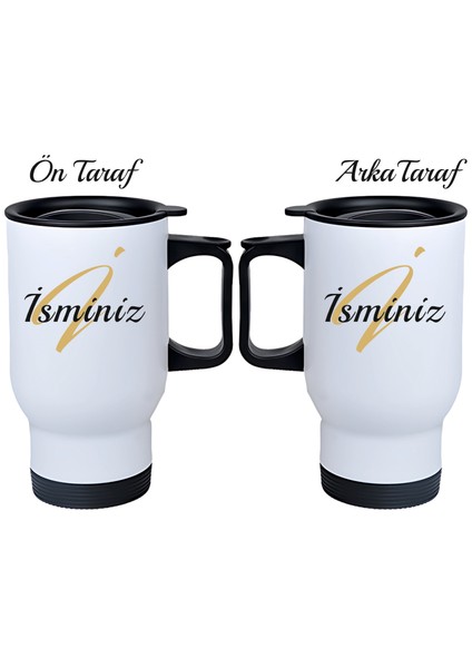 Kişiye Özel Kulplu Çelik Termos Bardak Harf Isim Temalı