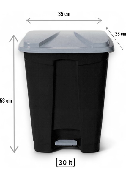 Slim Pedallı Çöp Kovası 30 Lt Gri -Siyah - Hijyenik Ayaklı Çöp Tenekesi İç ve Dış MekanIç ve Dış Mekan fırsatları