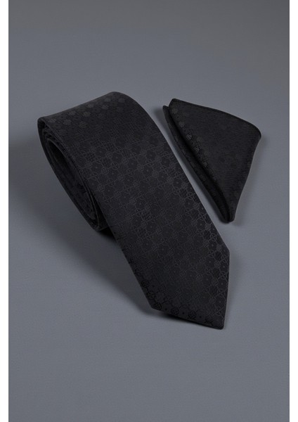 Mozaik Desen Siyah Kravat & Mendil
