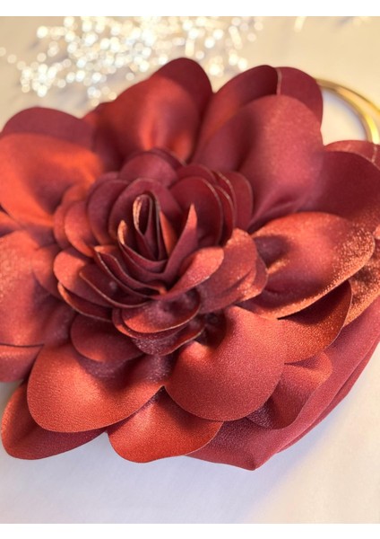 Bordo Kumaş Gold Metal Saplı Gül Çiçek Çanta El Çantası Abiye Günlük Şık Kadın Çantası fırsatları