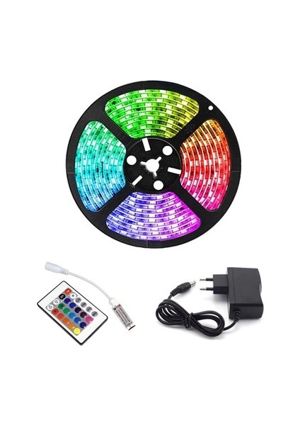 Rgb Şerit 5 Metre 16 Renkli Kumandalı Adaptörlü Çift Taraflı Bant - Lisinya