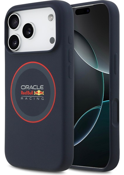 iPhone 17 Pro Uyumlu Kılıf Redbull Lisanslı M-Safeli Kırmızı Halka ve Logo Silikon Kapak Lacivert