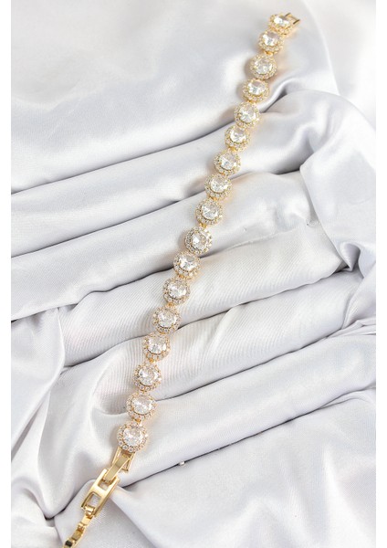 Pirinç Zirkon Taşlı Daire Baget Model Gold Renk Vıp Seri Kadın Bileklik - Lisinya fiyatları