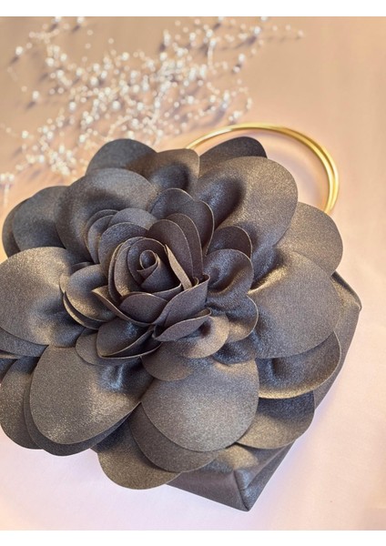 Siyah Kumaş Gold Metal Saplı Gül Çiçek Çanta El Çantası Abiye Günlük Şık Kadın Çantası fırsatları