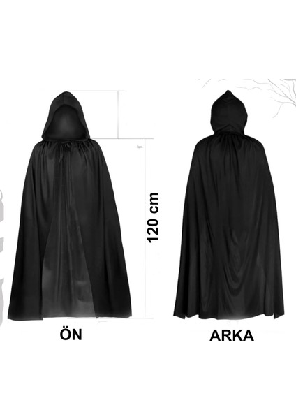 Siyah Uzun Pelerin 120 cm Kapüşonlu – Cosplay ve Parti Kostümü - Lisinya