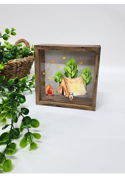 Kamp Temalı Kumbara Ahşap Hazneli Hediyelik Kumbara