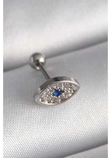 316L Çelik Gümüş Renk Zirkon Taşlı Göz Tragus Piercing - Lisinya