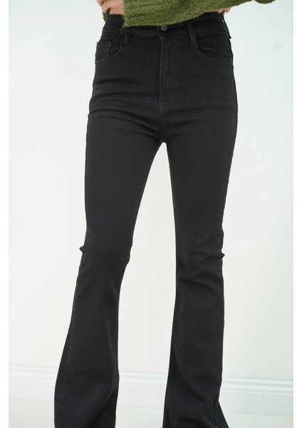 Siyah Enzim Ispanyol Paça Pantolon