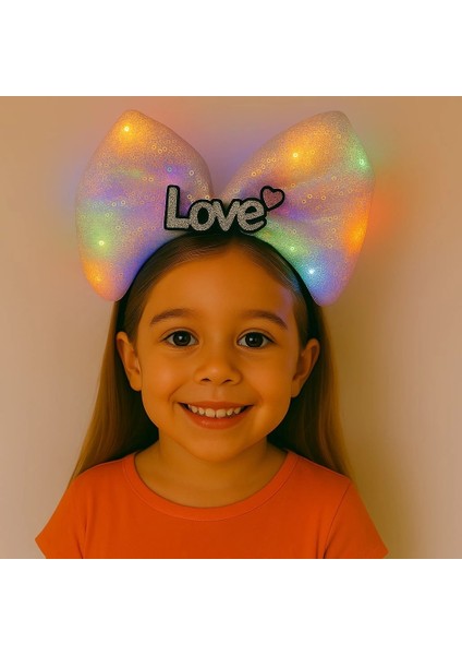 LED Işıklı Love Yazılı Pembe Fiyonk Taç – Kız Çocuk Parti Tacı